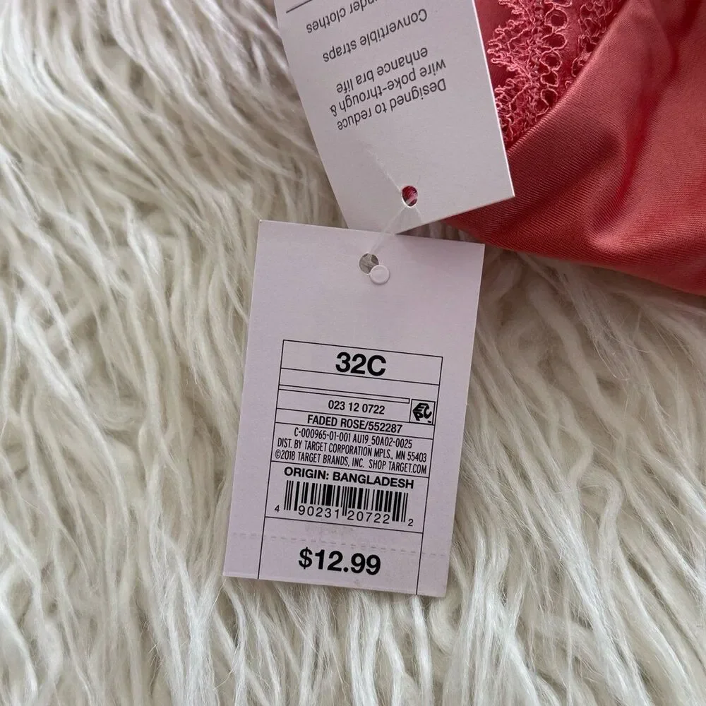 Auden Daydream Demi Coverage Light Lift T-shirt Bra Faded Rose Size 32C